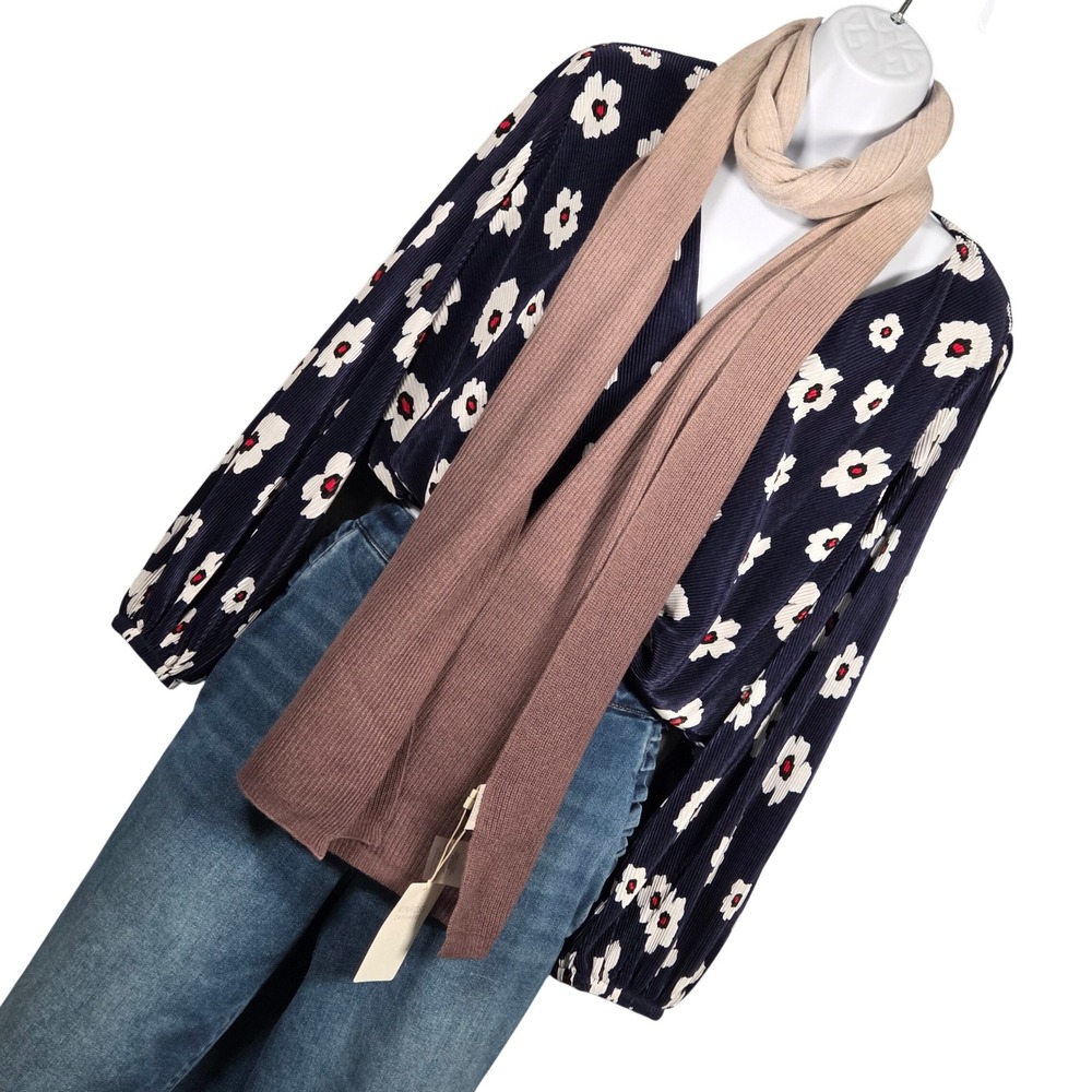 Kinross NEW 100% Cashmere Ombre Ribbed Scarf Agate Brown Women's Neutral Skinny